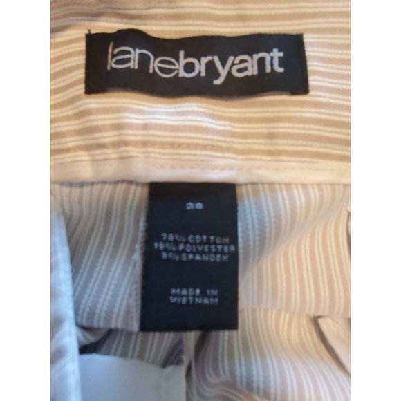 NWT LANE BRYANT Women's Plus Lightweight Trousers Tan/White Stripe Career Sz 28 - Picture 4 of 11